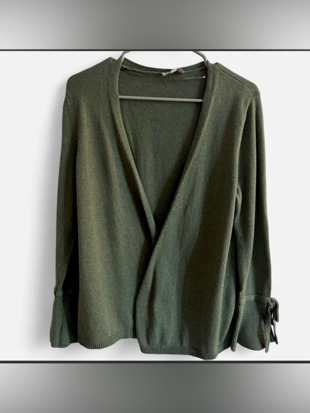 LOFT Outlet Olive Green Open Front Tie-Sleeve Cardigan Size L